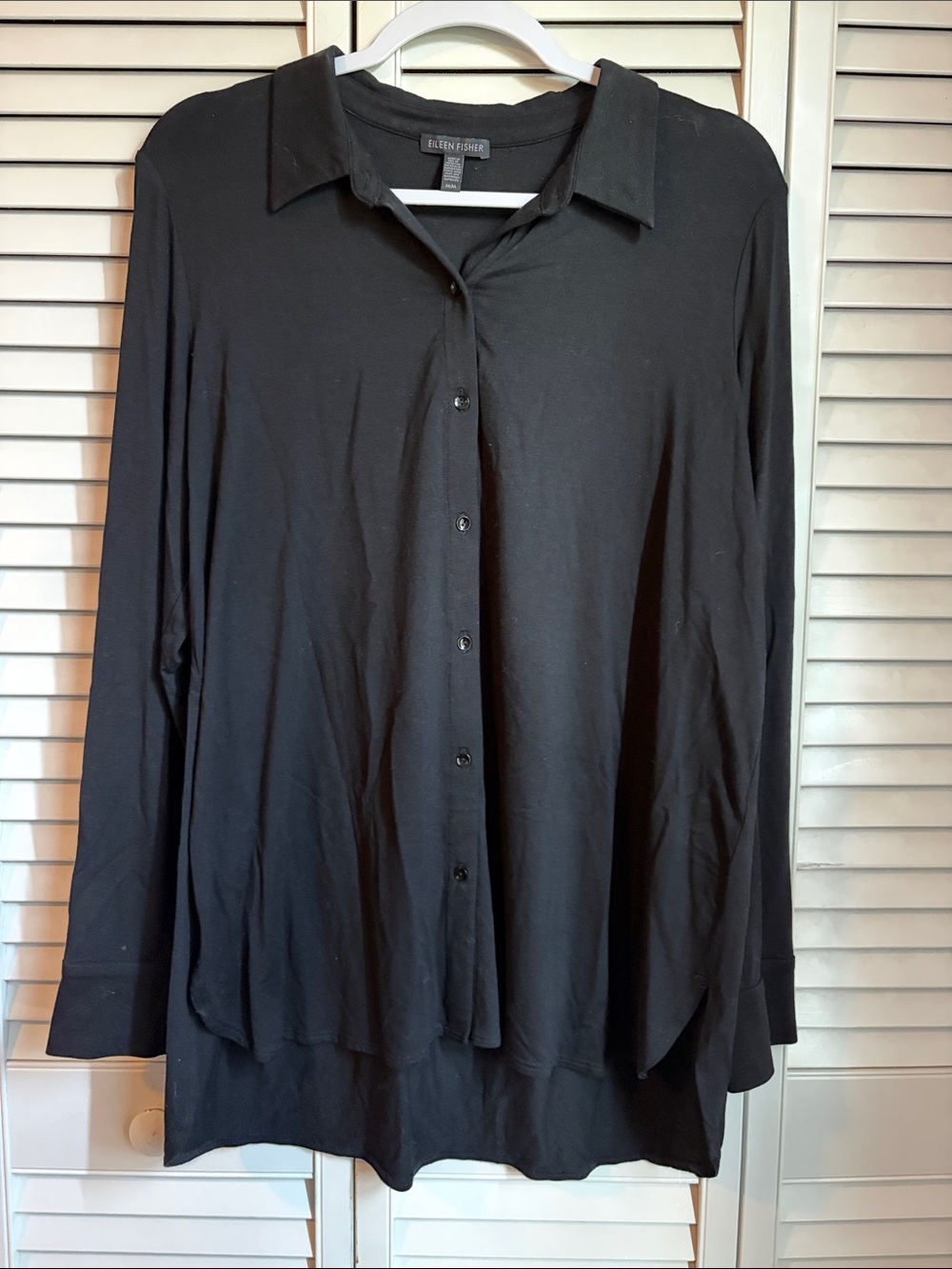 Eileen Fisher Medium Black Long Sleeve Button Down Shirt Tunic